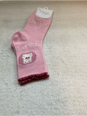 Pink Bunny Crew Socks with Pom Cuff